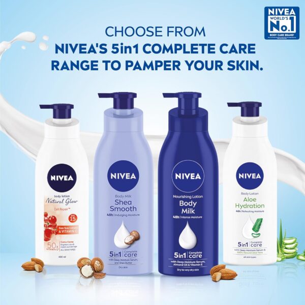 NIVEA Nourishing Body Milk 75ml Body Lotion | 48 H Moisturization | With 2X Almond Oil | Smooth and Healthy Looking Skin |For Very Dry Skin - Image 5