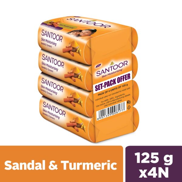 Santoor Sandal & Turmeric Soap for Total Skin Care, 125g (Pack of 4) - Image 2