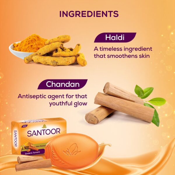 Santoor Sandal & Turmeric Soap for Total Skin Care, 125g (Pack of 4) - Image 5