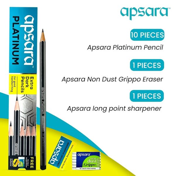 Apsara Platinum Extra Dark Pencils - Pack of 10 - Image 4