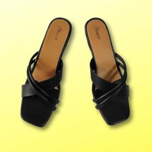 Shunya Women Comfortable Open Square Toe Criss Cross Dori slip-on Block Heel sandal For Casual And Official Occassions