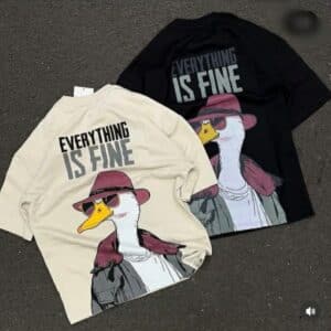 FieryFrost Men's Casual Pure Cotton Half Sleeve Eavery Thing is Fine Printed Oversize Tshirt
